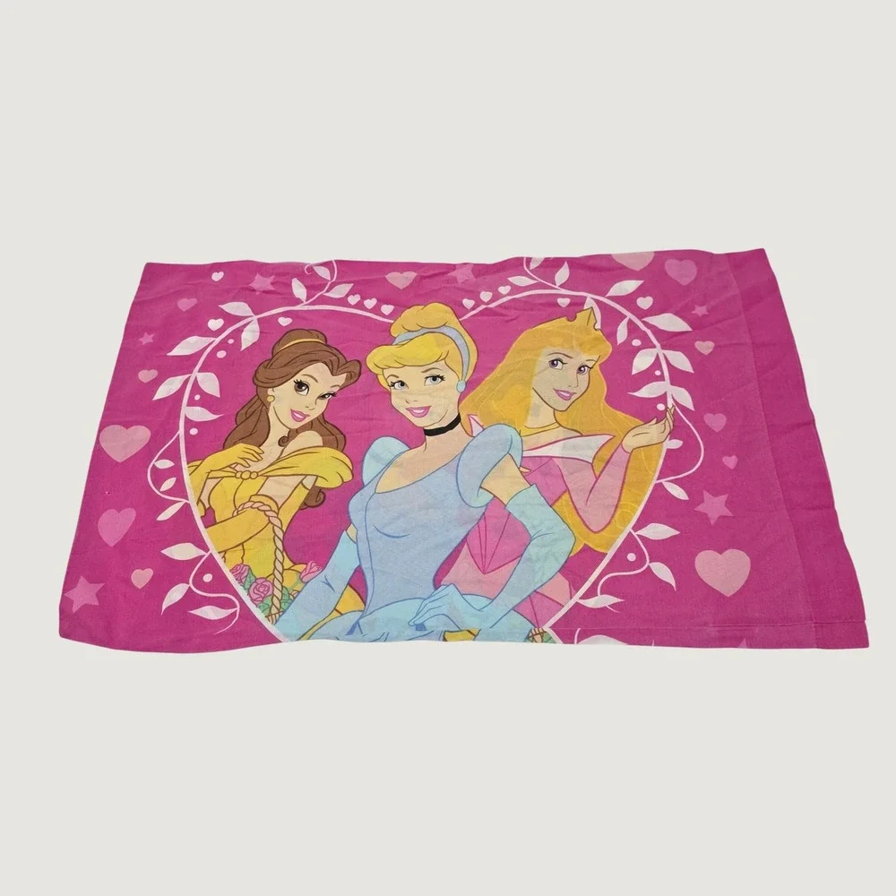 Vintage Disney Girls Pillowcase Kids Standard Pink Belle Cinderella Aurora